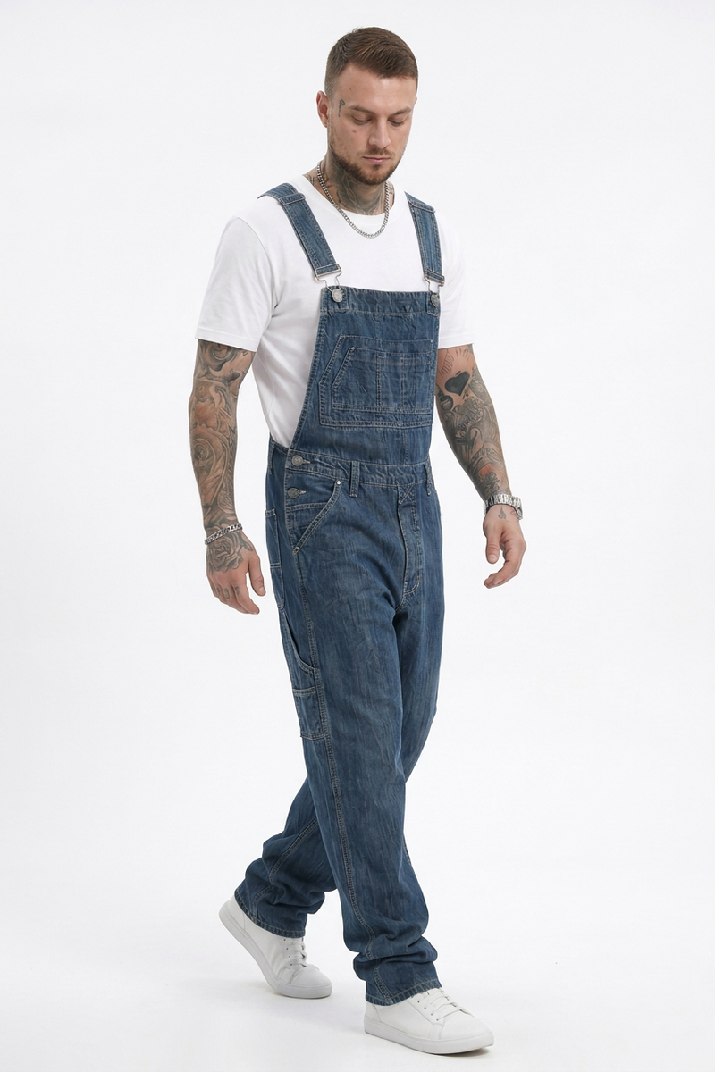 Men's Vintage Washed Side Pocket Denim Overalls
