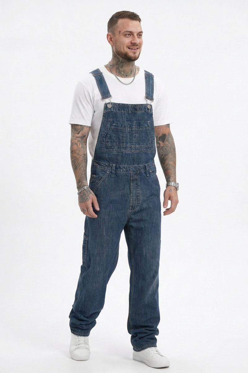 Men's Vintage Washed Side Pocket Denim Overalls