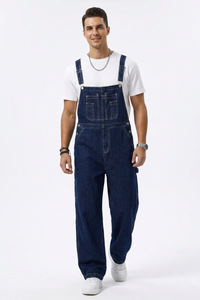 Men's 100% Cotton Loose Fit Multi-Pockets Denim Overalls