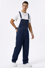 Men's 100% Cotton Loose Fit Multi-Pockets Denim Overalls