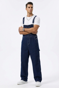 Men's 100% Cotton Loose Fit Multi-Pockets Denim Overalls