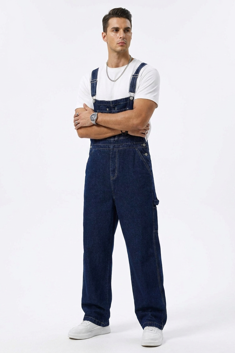 Men's 100% Cotton Loose Fit Multi-Pockets Denim Overalls