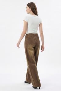 Women's Vintage Washed Button Front Pleated Wide Leg Jeans