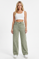 Women's Grey-Green High-Waisted Straight-Leg Jeans