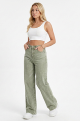Women's Grey-Green High-Waisted Straight-Leg Jeans
