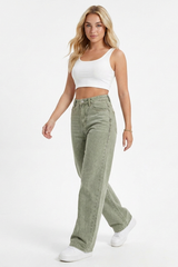 Women's Grey-Green High-Waisted Straight-Leg Jeans