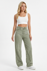 Women's Grey-Green High-Waisted Straight-Leg Jeans