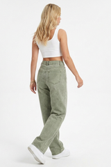 Women's Grey-Green High-Waisted Straight-Leg Jeans