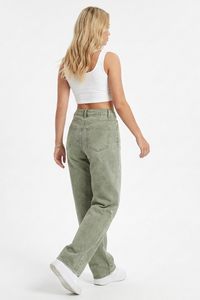 Women's Grey-Green High-Waisted Straight-Leg Jeans