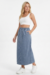 Women's Blue Vintage Washed Denim Midi Skirt
