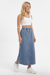 Women's Blue Vintage Washed Denim Midi Skirt