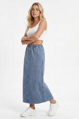 Women's Blue Vintage Washed Denim Midi Skirt