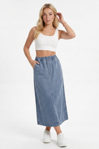 Women's Blue Vintage Washed Denim Midi Skirt