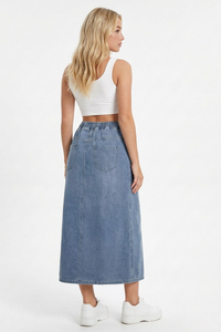 Women's Blue Vintage Washed Denim Midi Skirt