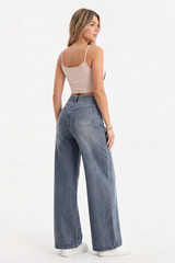 Women's High-Waisted Drawstring Waist Wide-Leg Jeans