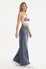 Women's High-Waisted Drawstring Waist Wide-Leg Jeans