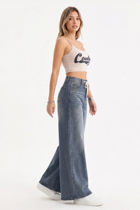 Women's High-Waisted Drawstring Waist Wide-Leg Jeans