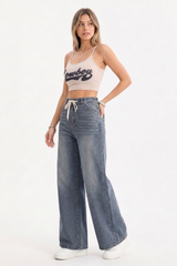 Women's High-Waisted Drawstring Waist Wide-Leg Jeans