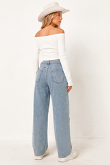Women's Fall Color Block  Star Print Straight-Leg Jeans