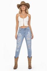 Women's Western Distressed Ripped Stretch Skinny Jeans