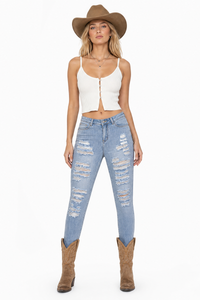 Women's Western Distressed Ripped Stretch Skinny Jeans