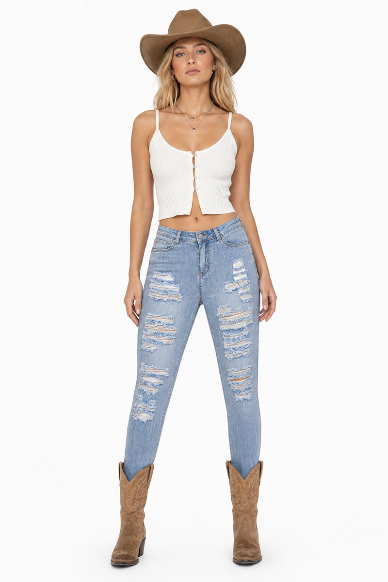 Women's Western Distressed Ripped Stretch Skinny Jeans