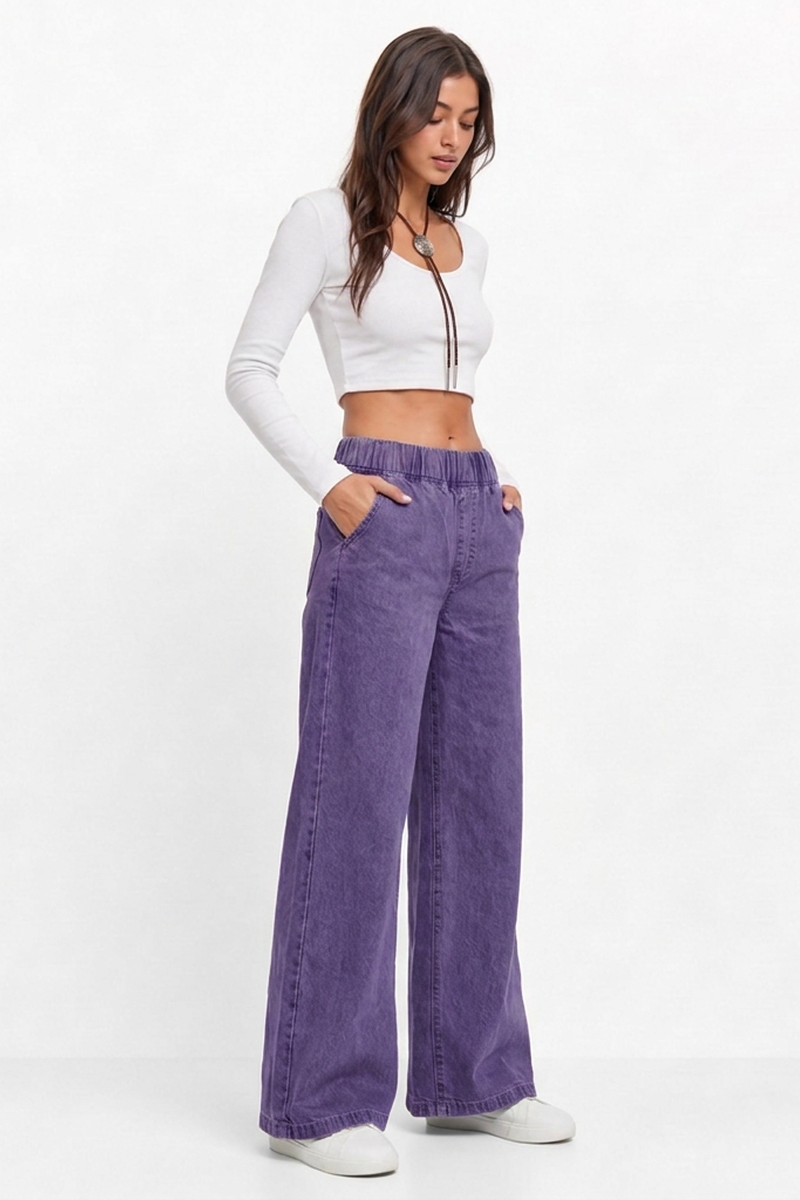 Women's Fall Elastic Waist Casual Wide-Leg Jeans