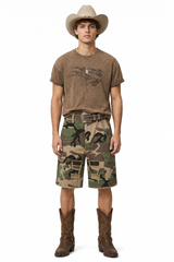 Men's 100% Cotton Camo Loose Fit Cargo Denim Shorts
