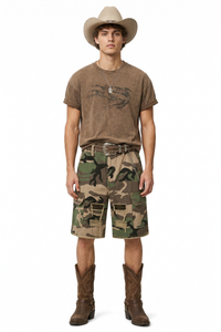Men's 100% Cotton Camo Loose Fit Cargo Denim Shorts
