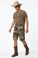 Men's 100% Cotton Camo Loose Fit Cargo Denim Shorts