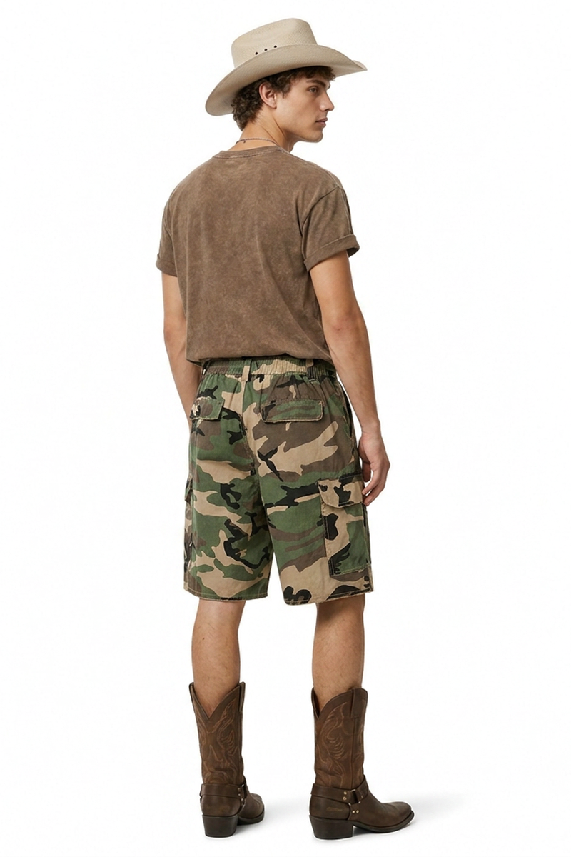 Men's 100% Cotton Camo Loose Fit Cargo Denim Shorts