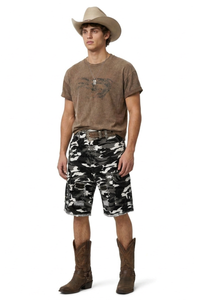 Men's 100% Cotton Camo Loose Fit Cargo Denim Shorts