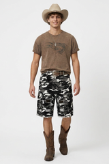 Men's 100% Cotton Camo Loose Fit Cargo Denim Shorts