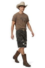 Men's 100% Cotton Camo Loose Fit Cargo Denim Shorts