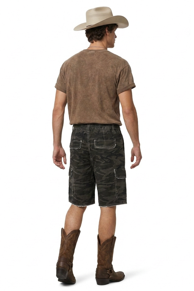 Men's 100% Cotton Camo Loose Fit Cargo Denim Shorts