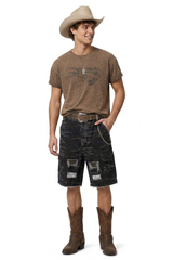Men's 100% Cotton Camo Loose Fit Cargo Denim Shorts