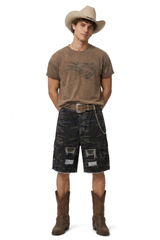 Men's 100% Cotton Camo Loose Fit Cargo Denim Shorts