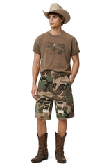 Men's 100% Cotton Camo Loose Fit Cargo Denim Shorts