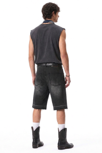 Men's Vintage Washed Cross Patch Straight Fit Denim Shorts