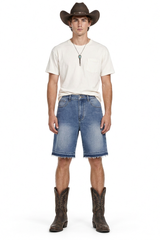 Men's Stretch Denim Shorts With Frayed Hem