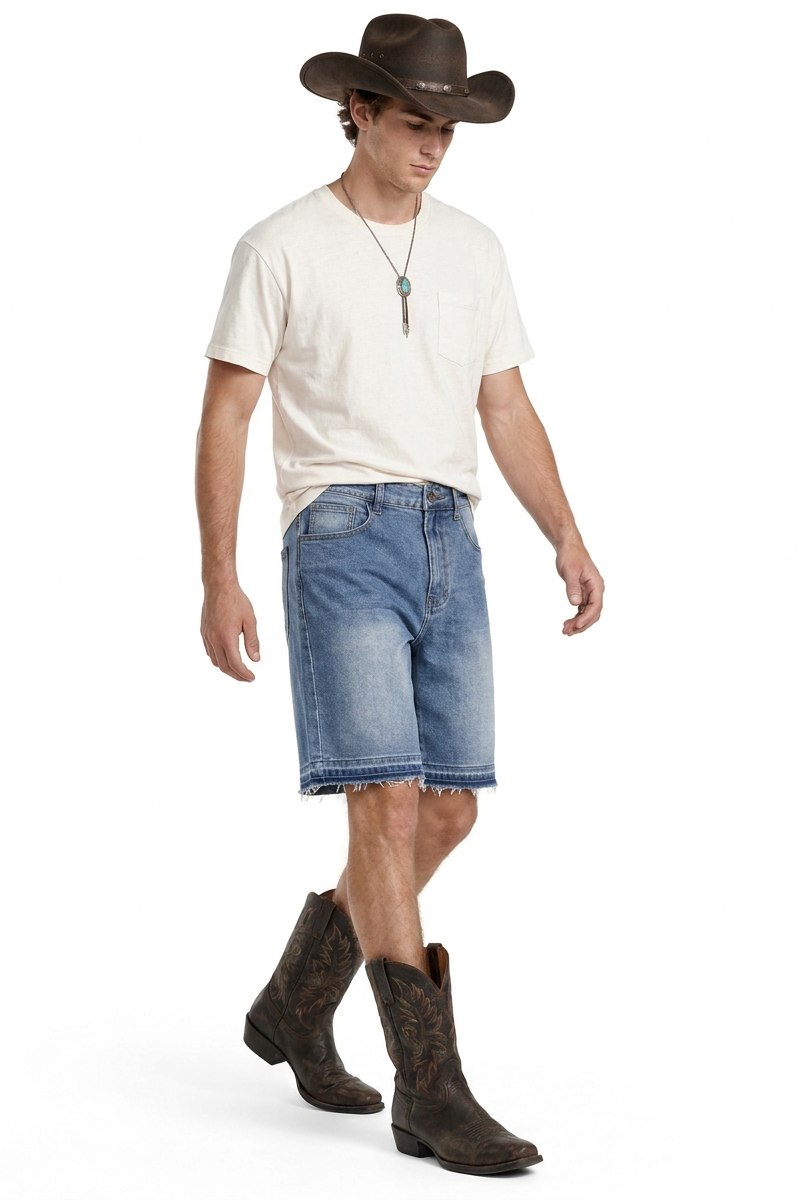 Men's Stretch Denim Shorts With Frayed Hem