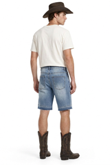 Men's Stretch Denim Shorts With Frayed Hem