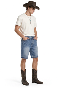 Men's Stretch Denim Shorts With Frayed Hem