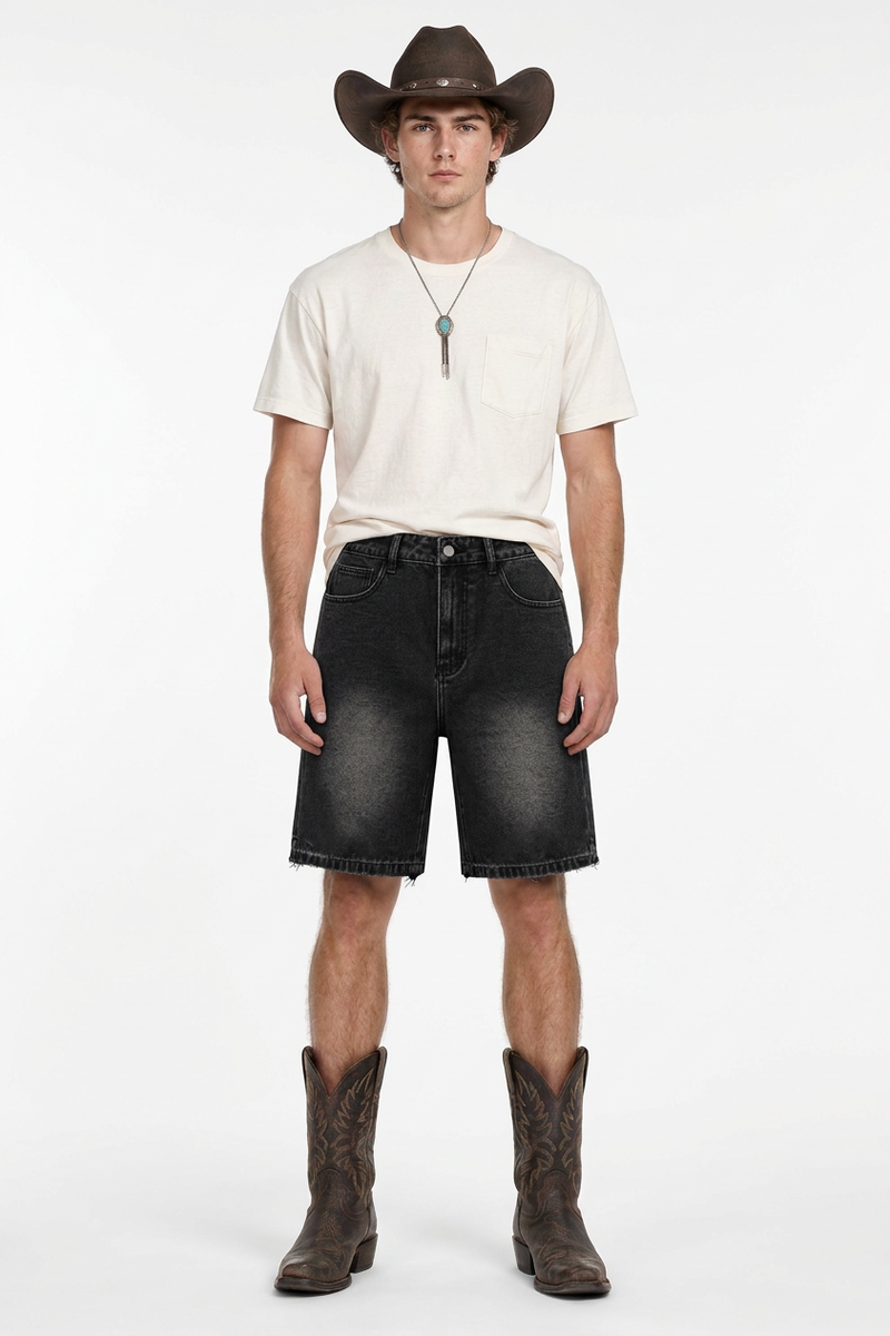 Men's Stretch Denim Shorts With Frayed Hem