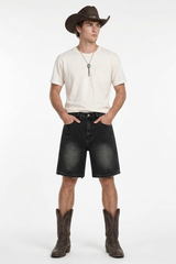Men's Stretch Denim Shorts With Frayed Hem