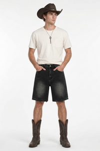 Men's Stretch Denim Shorts With Frayed Hem