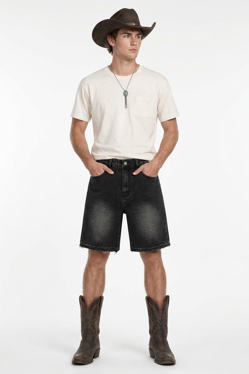 Men's Stretch Denim Shorts With Frayed Hem