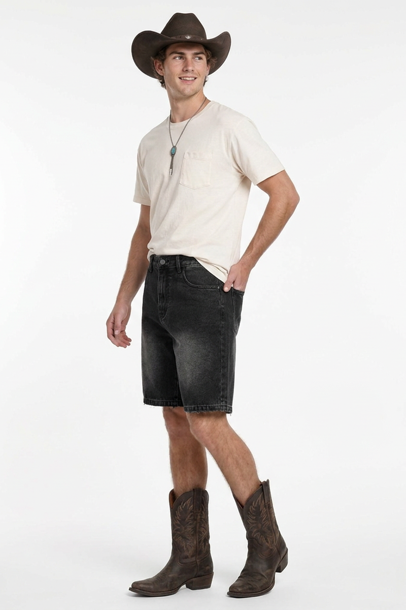 Men's Stretch Denim Shorts With Frayed Hem