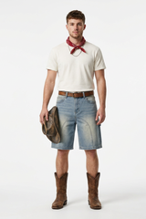 Men's Western Vintage Stretch Solid Denim Shorts