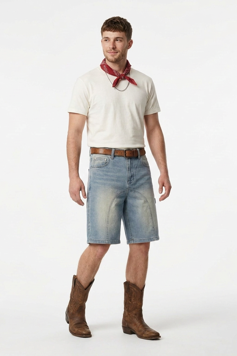 Men's Western Vintage Stretch Solid Denim Shorts